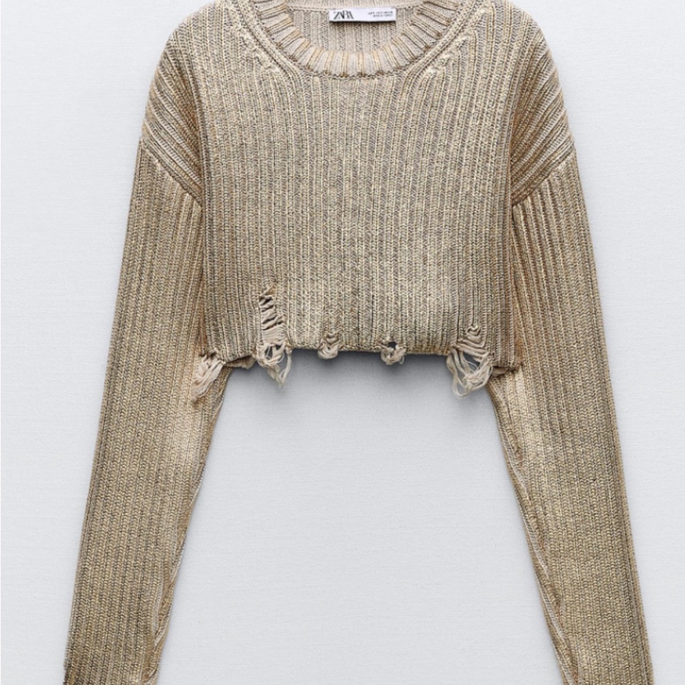 Zara metallic Ribbed Knit Sweater top